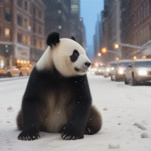 Panda a New York sous la neige