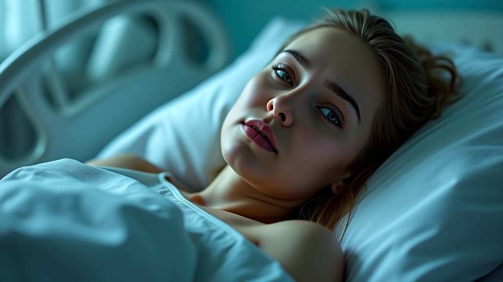  portrait of sad young woman lying in hospital