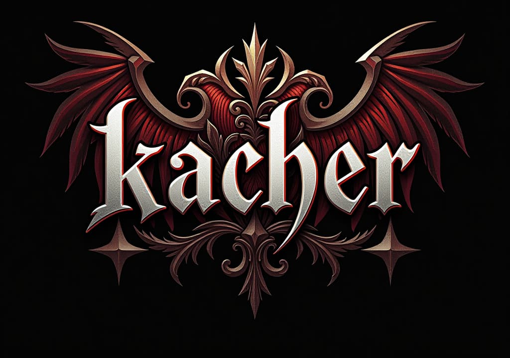  a dark art, street style logo for band called "kacher", rock feeling, vintage feeling, low contrast, low saturation hyper detail, intricate details, sharp focus, high resolution, 8k, ultra detailed, vib