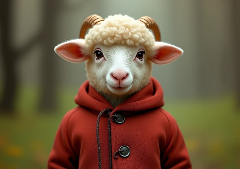  anthropomorphic baby sheep dressed in human clothing. humanized animal concept