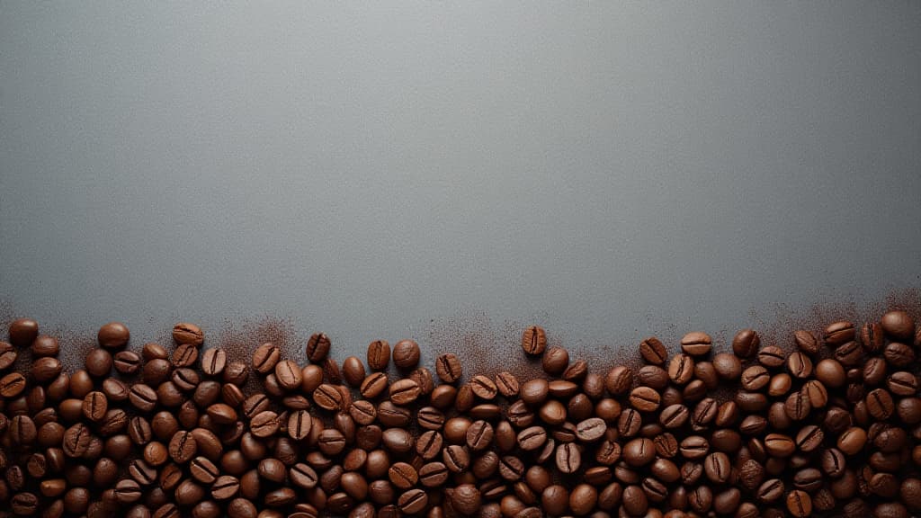  coffee beans and ground coffee on gray background with blank space above view, high quality, high details, hd, perfect composition, 4k epic detailed, highly detailed, sharp focus, high resolution