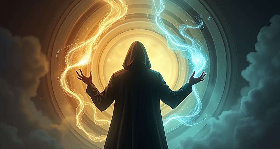  enigmatic sorcerer tapping into bright, flowing currents within a glowing wall. ethereal background indicating hidden power.. the style is digital art illustration,highly detailed, whimsical,magical, dreamlike atmosphere, realism and fantasy blend, smooth, glossy textures,luminous quality, wonder and enchantment.