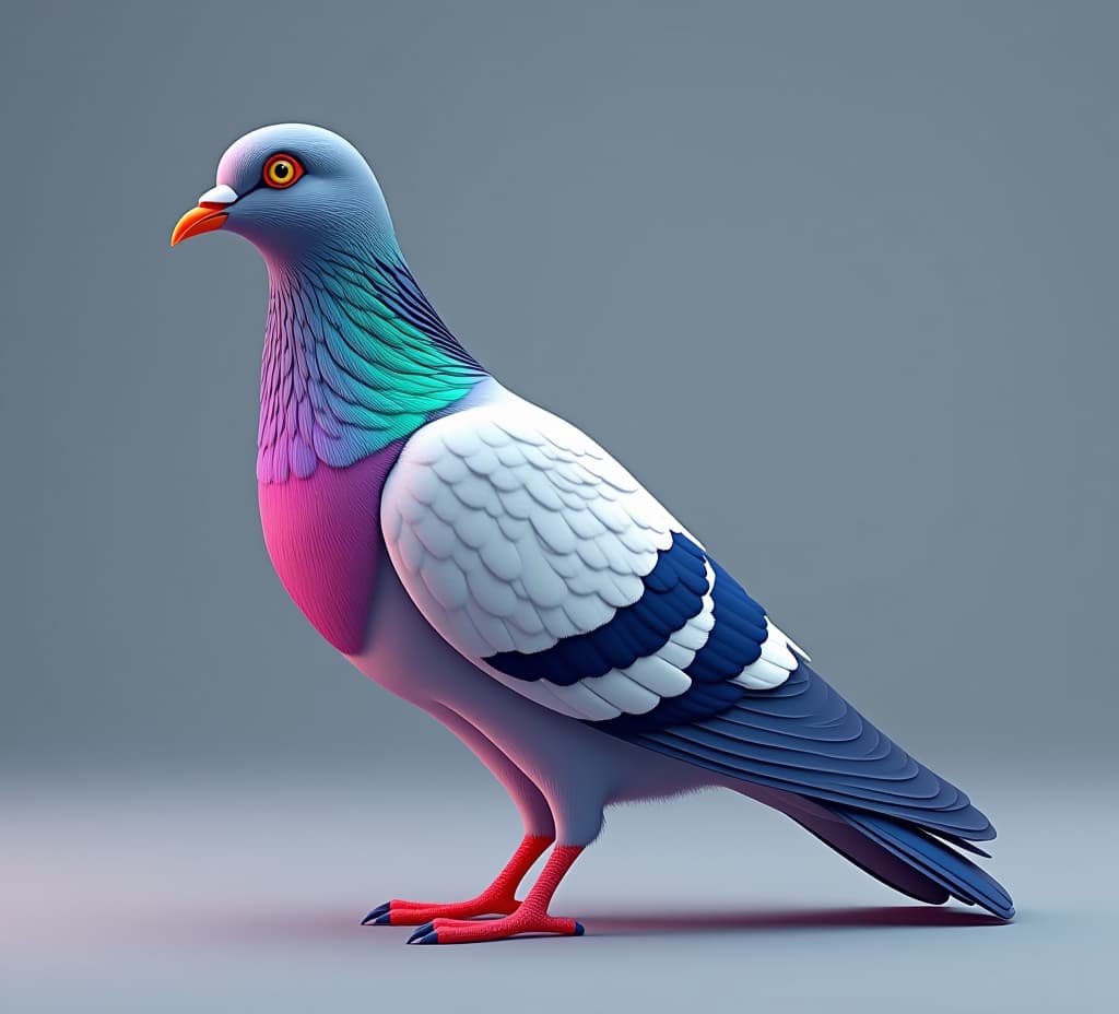  a vibrant digital rendering of a pigeon with intricate feathers, 3d art, digital painting, avian, bird