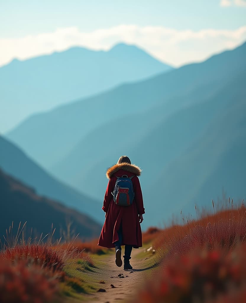  mountain field, white blue red colors hyperrealistic, full body, detailed clothing, highly detailed, cinematic lighting, stunningly beautiful, intricate, sharp focus, f/1. 8, 85mm, (centered image composition), (professionally color graded), ((bright soft diffused light)), volumetric fog, trending on instagram, trending on tumblr, HDR 4K, 8K