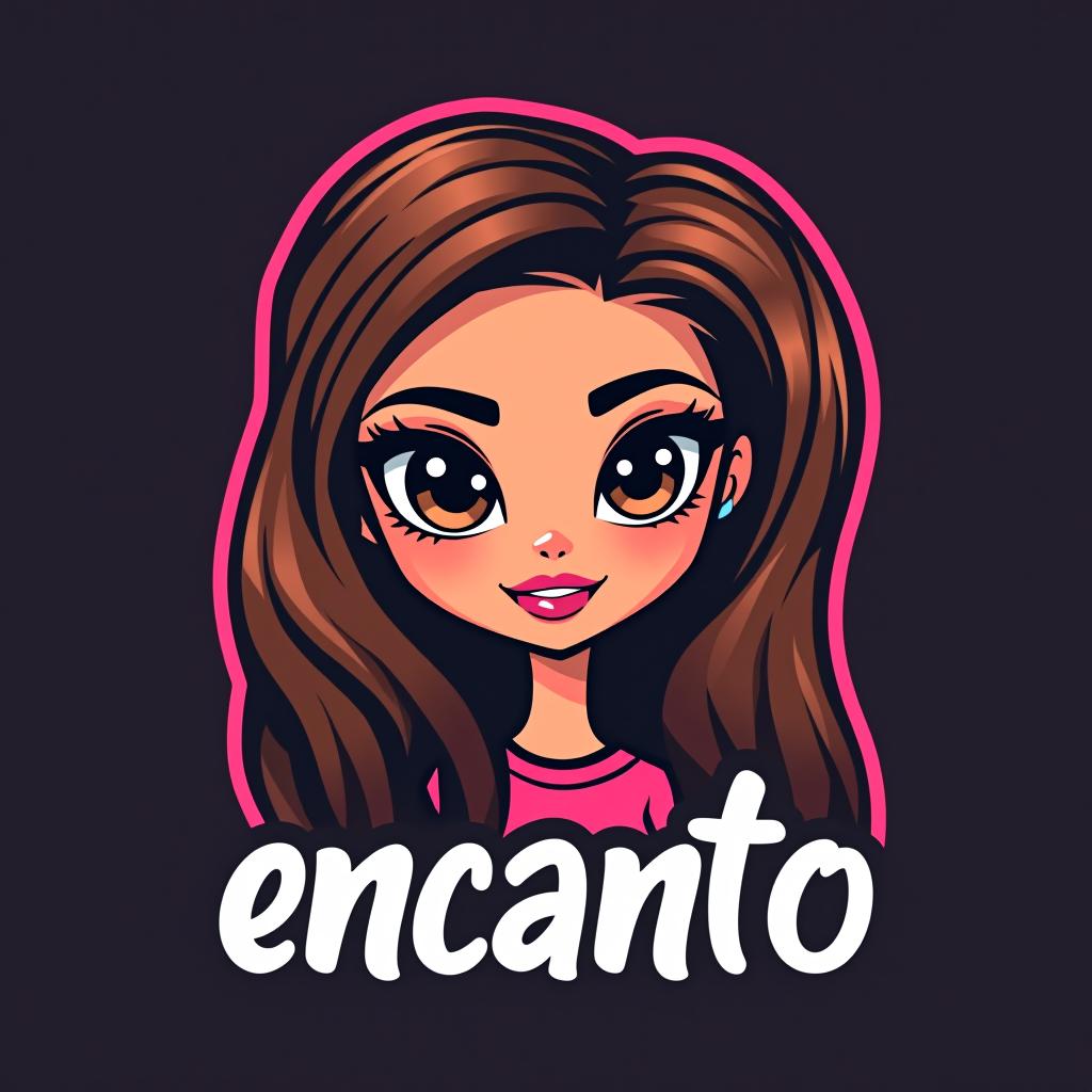  design a logo, muñeca bratz con cabello rizado que hace uñas, with the text 'encanto'.