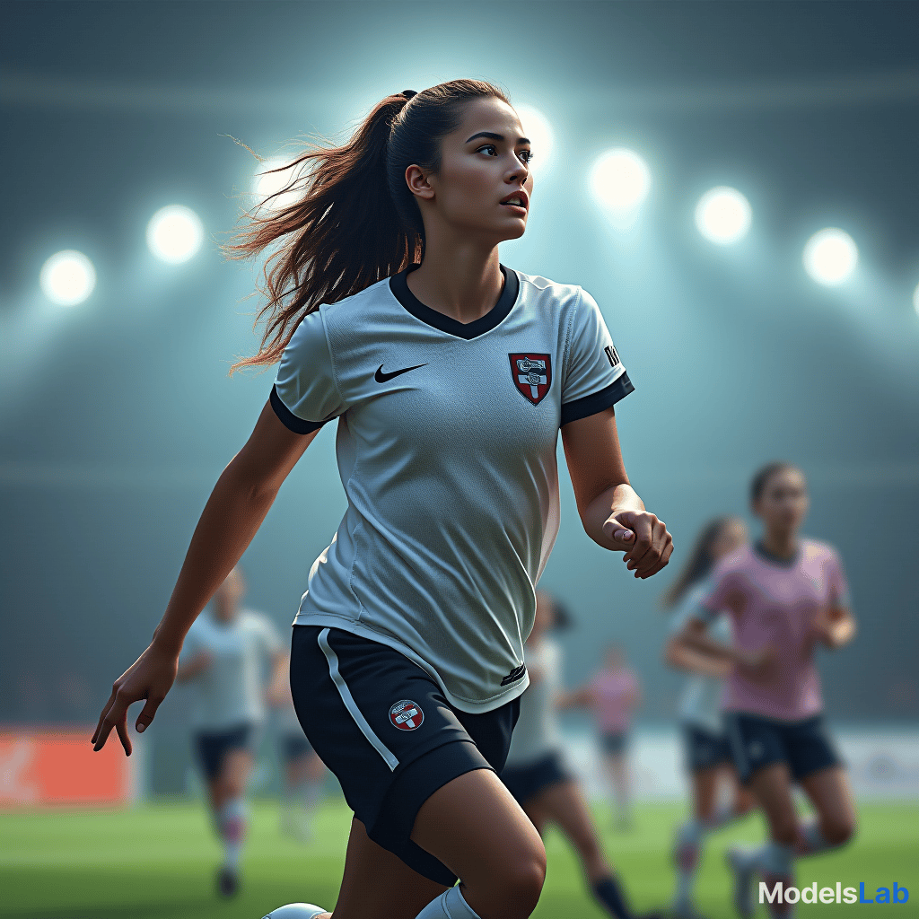  create a picture of a <sports game>, in the center is a beautiful, young, athletic <woman> of <european> descent. in the background you can see other <people> of different genders and origins in a <pitch>. hyperrealistic, full body, detailed clothing, highly detailed, cinematic lighting, stunningly beautiful, intricate, sharp focus, f/1. 8, 85mm, (centered image composition), (professionally color graded), ((bright soft diffused light)), volumetric fog, trending on instagram, trending on tumblr, HDR 4K, 8K