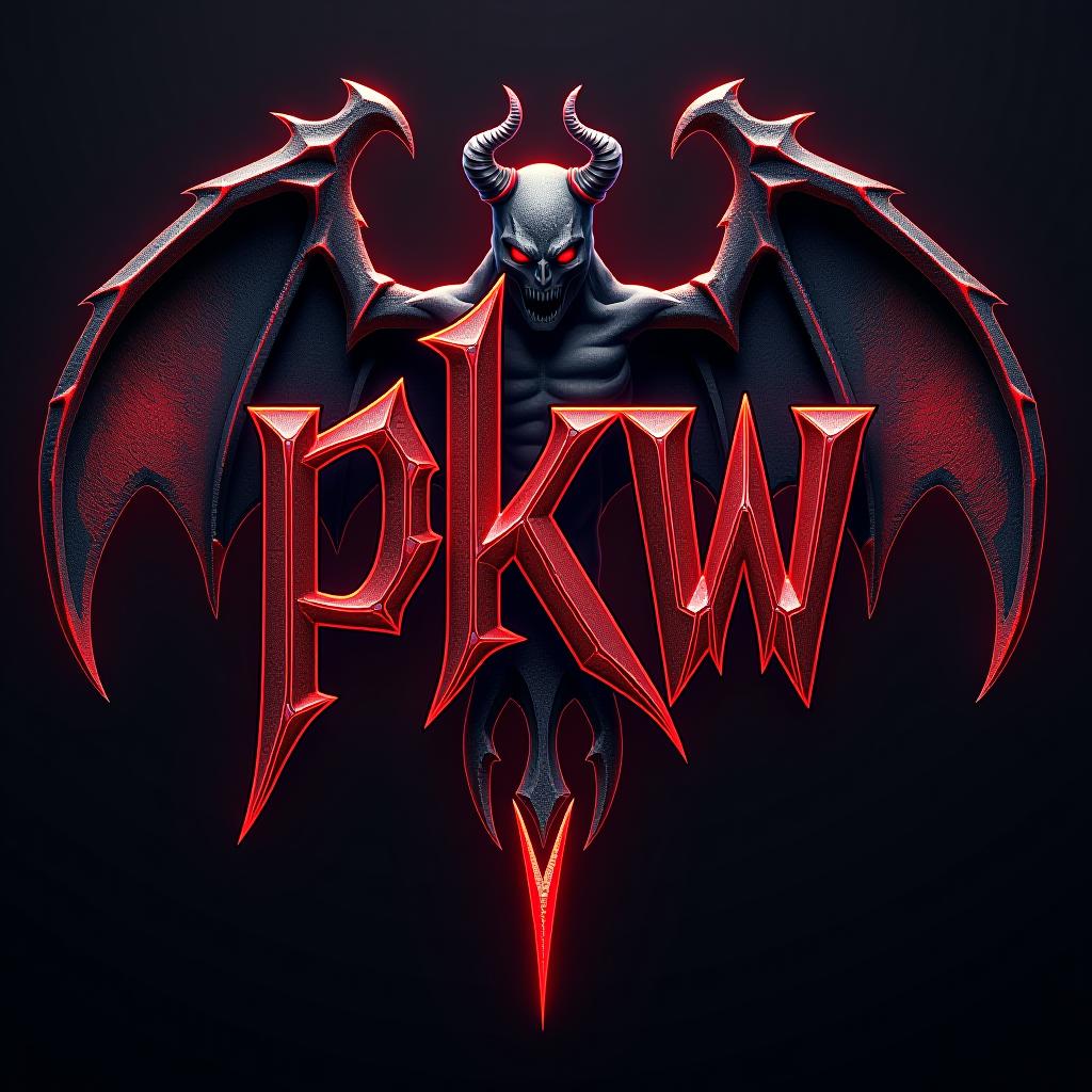  pkw streetstyle logo, dark art, text "pkw" evil rock bandhyper detail, intricate details, sharp focus, high resolution, 8k, ultra detailed, vib