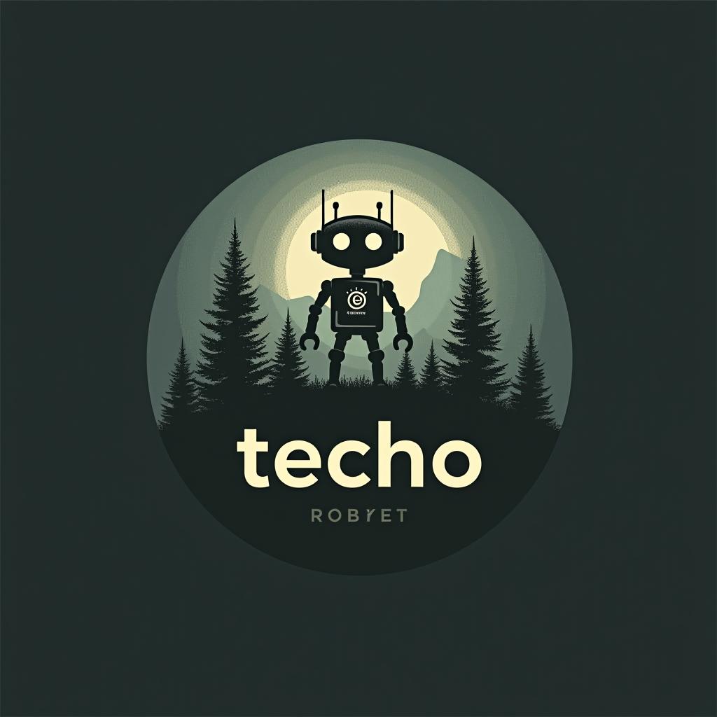  circle bushes logo using robot and trees with name below "techo"