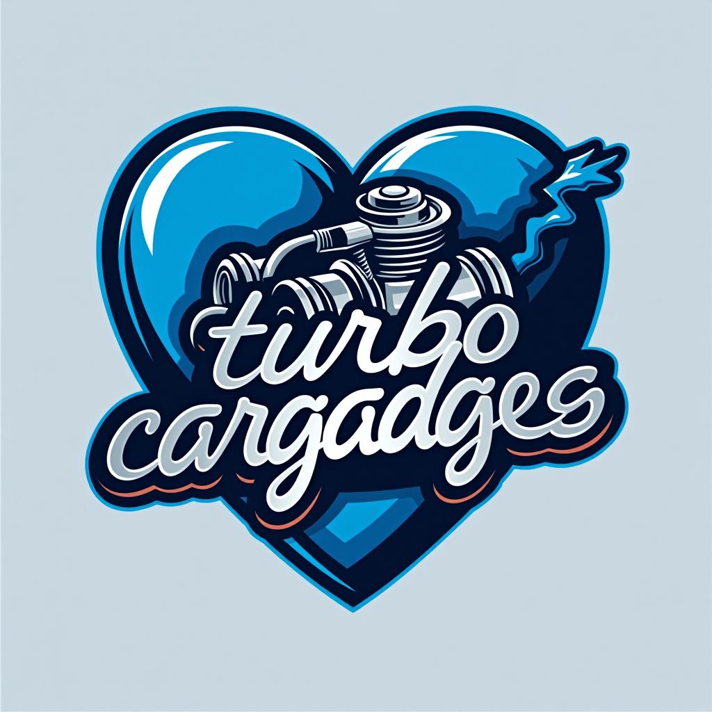  design a logo, turbo de motor en un corazón azul , with the text 'turbo cargadores '.