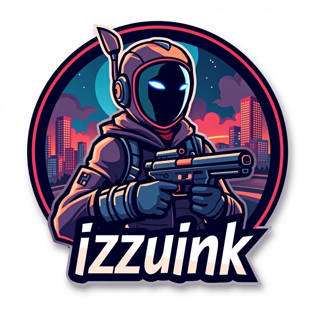  design a logo, manette avec une vague au dessus et écrit izzuink, juste au dessus de la manette et des jeux vidéo, gta en arrière plan fortnite, rocket, league, with the text 'izzuink'.