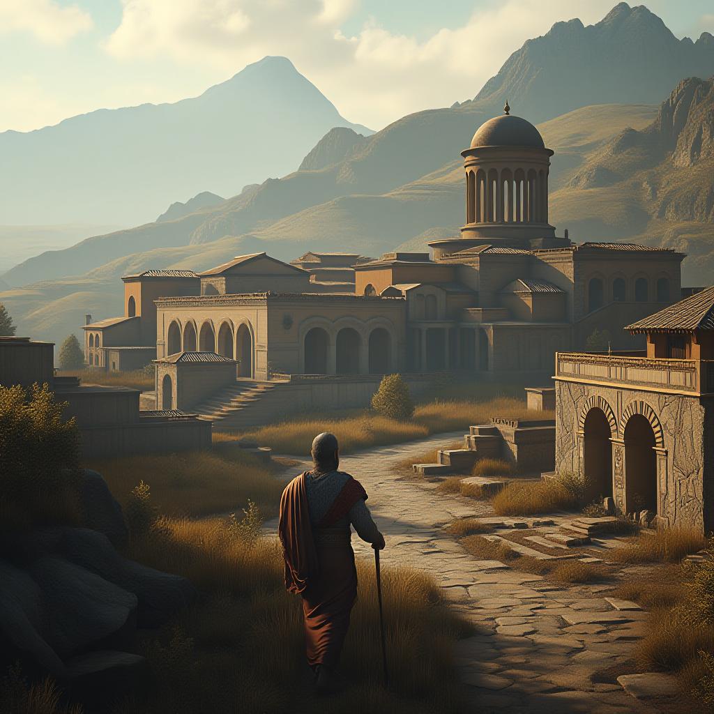  a visual of the ancient appearance of a place in the northwestern region of turkey during the byzantine empire . the visual should include plenty of historical and cultural elements. it should also be a city view. hyperrealistic, full body, detailed clothing, highly detailed, cinematic lighting, stunningly beautiful, intricate, sharp focus, f/1. 8, 85mm, (centered image composition), (professionally color graded), ((bright soft diffused light)), volumetric fog, trending on instagram, trending on tumblr, HDR 4K, 8K