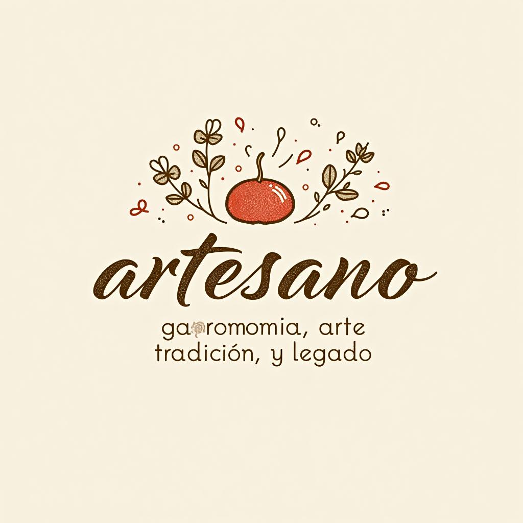  design a logo, in a pencil style. nombré de la marca “artesano” fondo con tonos claros, diseño elegante y simple con elementos de cocina, , with the text 'gastronomía, arte, tradición y legado'.