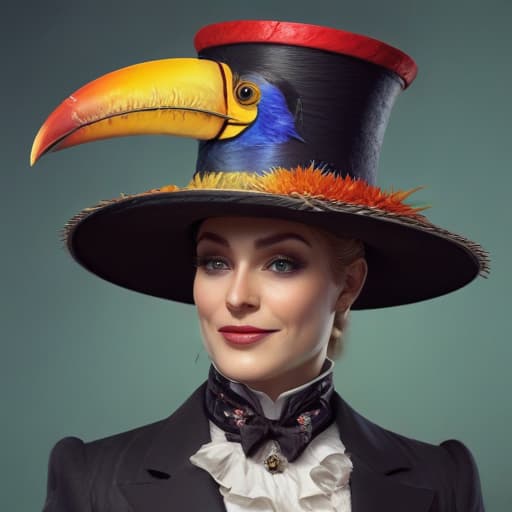 Rainbow drag queen cowboy top hat and headdress tuxedo with spurs toucan Elizabethan collar wand paraso in the Van Gogh style, steampunk, concept art, digital painting, artstation, dynamic lighting, ultra detailed, high quality