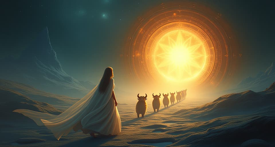  an ethereal guide leading a procession of mystical creatures towards a radiant portal. the environment around them glowing with transformative magic, atmosphere of destiny.. the style is digital art illustration,highly detailed, whimsical,magical, dreamlike atmosphere, realism and fantasy blend, smooth, glossy textures,luminous quality, wonder and enchantment.