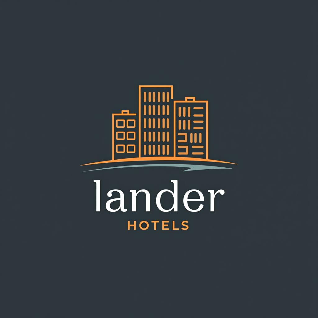  design a logo, minimal line logo in the theme of real estate, with the text 'lander hotels'.