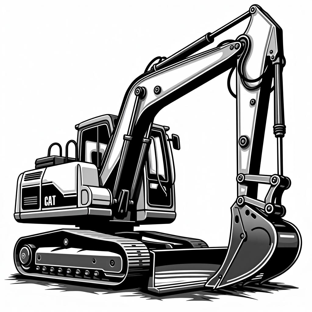  excavator, music, guitar , (logo:1.15), black and white, hq, hightly detailed, 4k