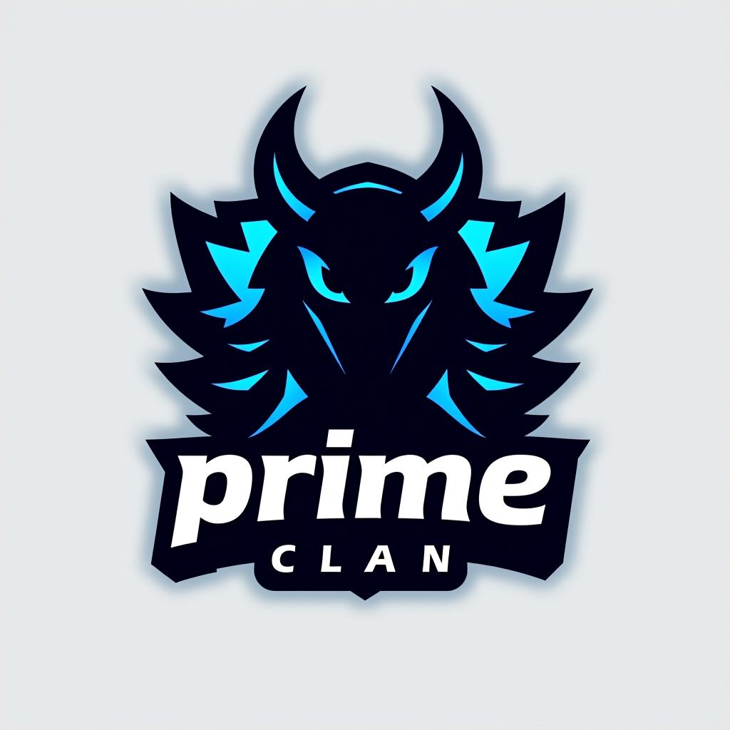  design a logo, un logo pour une équipe esport avec comme couleur le noir et le bleu ciel et l’inscription prime clan , with the text 'prime clan '.