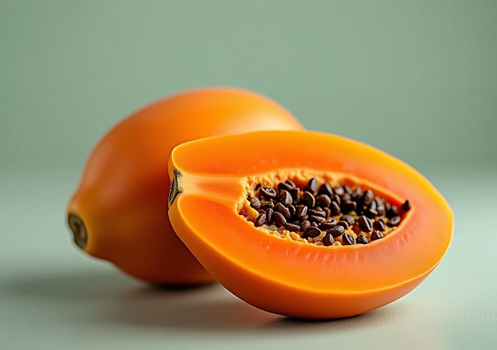  a vibrant photo of a fresh orange colored papaya a sweet dessert known for aiding digestion with ample copy space image available