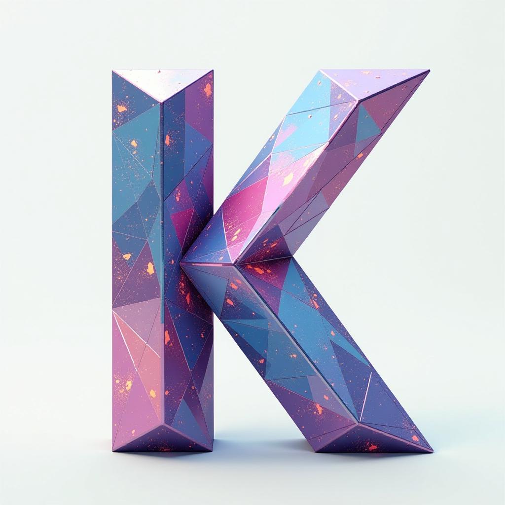  low poly style stylized image of the letter "k". ((cyrillic)) digital image with double exposure. (vector art) contour (from the letter "e": 1.7) :: filled with pattern. hyperdetailing. air. surrealist abstraction, crystal, transparency, crystals, diamonds, ornament . low poly game art, polygon mesh, jagged, blocky, wireframe edges, centered composition