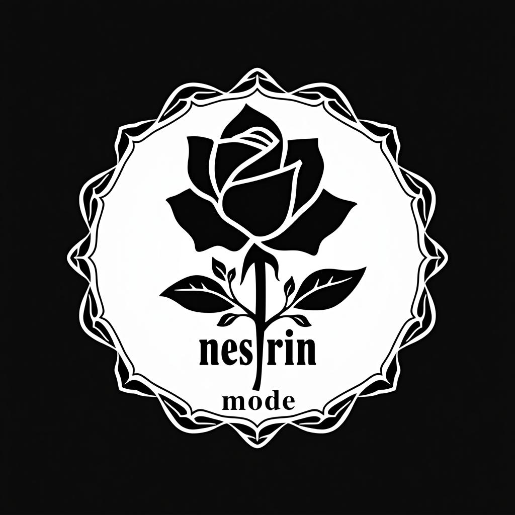  design a logo, erstelle mir ein logo für ein kleider laden elegant schwarz und weiss nesrin ( groß ) mode dadrunter klein und was i in nesrin soll eine rose darstellen , with the text 'nesrin mode '.