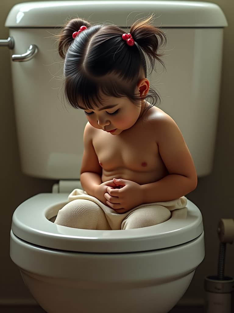  looking at my stomach, toilet, first grader, girl in poo, plain clothes, masterpiece, best quality,8k,ultra detailed,high resolution,an extremely delicate and beautiful,hyper detail