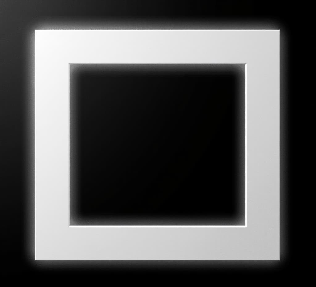  a black square with a white border is on a black background