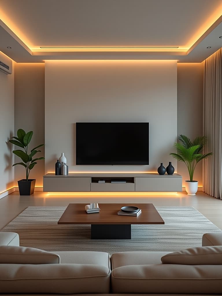  high quality portrait photo of a minimalist living room featuring multi functional furniture, such as a sleek coffee table with hidden storage and a stylish media console with integrated cable management hyperrealistic, full body, detailed clothing, highly detailed, cinematic lighting, stunningly beautiful, intricate, sharp focus, f/1. 8, 85mm, (centered image composition), (professionally color graded), ((bright soft diffused light)), volumetric fog, trending on instagram, trending on tumblr, HDR 4K, 8K