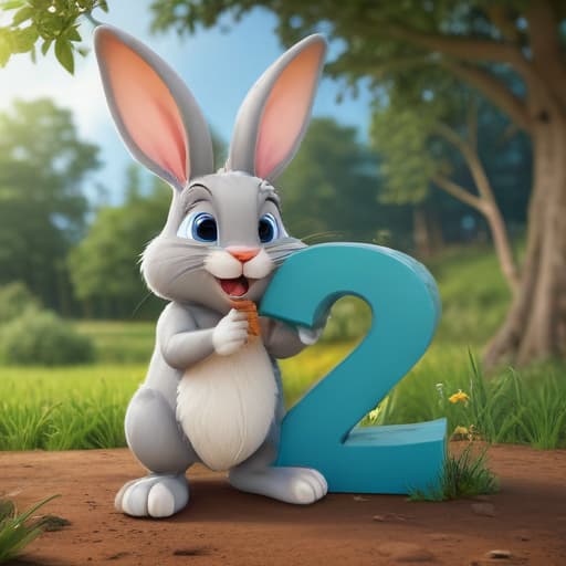 a rabbit eating the number 42 in Cartoon style with Nature background