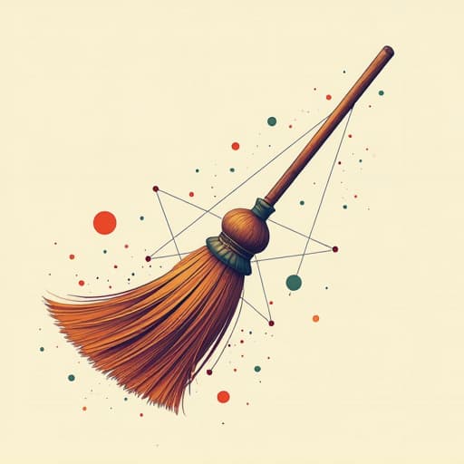  prompt: create a grunge style logo for the brand "cleaned up" that incorporates the concept of sacred geometry with a touch of whimsy. the logo should feature a broom flying through the air, leaving a trail of geometric shapes in its wake to represent the mess being cleared away. the color palette should be earthy and natural, with pops of vibrant colors to add energy and movement. the overall design should be bold and eye catching, with a sense of order and cleanliness emerging from the chaos. avoid any human figures or inappropriate content, and focus on creating a professional and visually appealing logo that captures the essence of the brand. hyperrealistic, full body, detailed clothing, highly detailed, cinematic lighting, stunningly beautiful, intricate, sharp focus, f/1. 8, 85mm, (centered image composition), (professionally color graded), ((bright soft diffused light)), volumetric fog, trending on instagram, trending on tumblr, HDR 4K, 8K