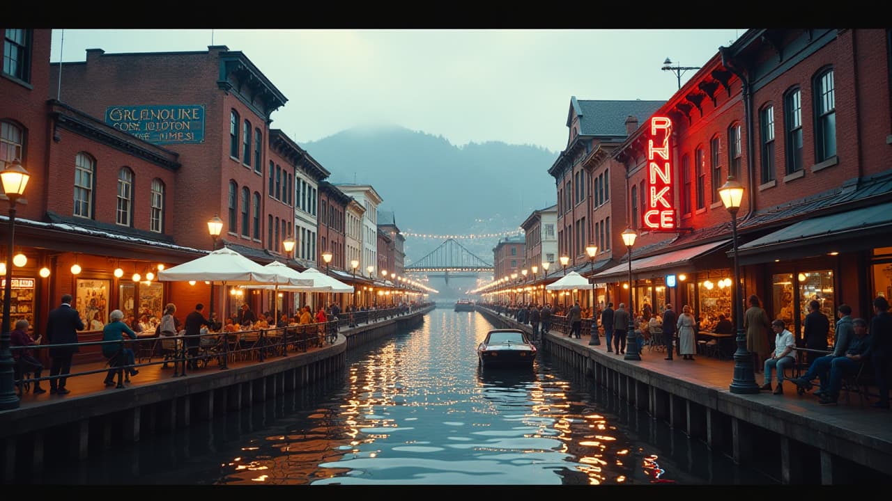  a vibrant depiction of granville island showcasing its historic buildings, bustling public market, and artistic flair, highlighting the transformation from an industrial site to a cultural and culinary hub.</p> hyperrealistic, full body, detailed clothing, highly detailed, cinematic lighting, stunningly beautiful, intricate, sharp focus, f/1. 8, 85mm, (centered image composition), (professionally color graded), ((bright soft diffused light)), volumetric fog, trending on instagram, trending on tumblr, HDR 4K, 8K