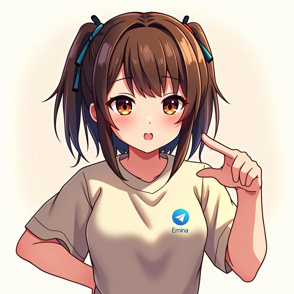  anime, emilia character girl in shirt, shirt in logo of telegram icon, indian sytle pose,