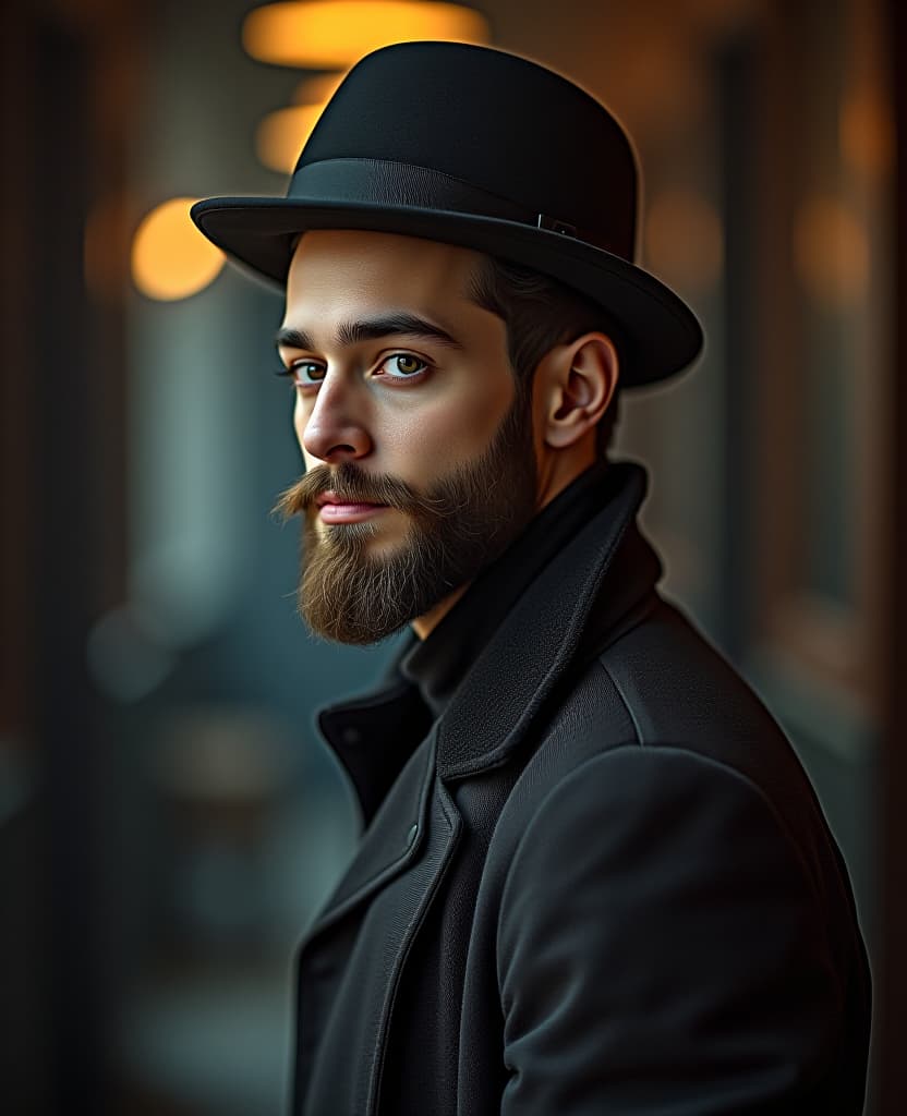  a young man with a beard detective 1920s in full growth hyperrealistic, full body, detailed clothing, highly detailed, cinematic lighting, stunningly beautiful, intricate, sharp focus, f/1. 8, 85mm, (centered image composition), (professionally color graded), ((bright soft diffused light)), volumetric fog, trending on instagram, trending on tumblr, HDR 4K, 8K