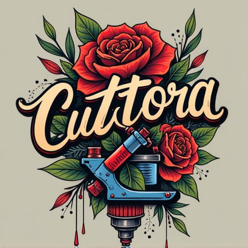  prompt: create a classic logo for "cultura tatto studio" that encapsulates the essence of a tattoo parlor. the design should not include any flowers but must incorporate symbolic representations of tattoo needles, a tattoo machine, and ink. the logo should convey professionalism and artistry, using a color palette that reflects creativity and precision. focus on clean lines and shapes that subtly hint at the tools of the trade without directly depicting them, to adhere to a sophisticated aesthetic. please ensure the final image is appropriate for all audiences and devoid of any human figures or offensive content. hyperrealistic, full body, detailed clothing, highly detailed, cinematic lighting, stunningly beautiful, intricate, sharp focus, f/1. 8, 85mm, (centered image composition), (professionally color graded), ((bright soft diffused light)), volumetric fog, trending on instagram, trending on tumblr, HDR 4K, 8K