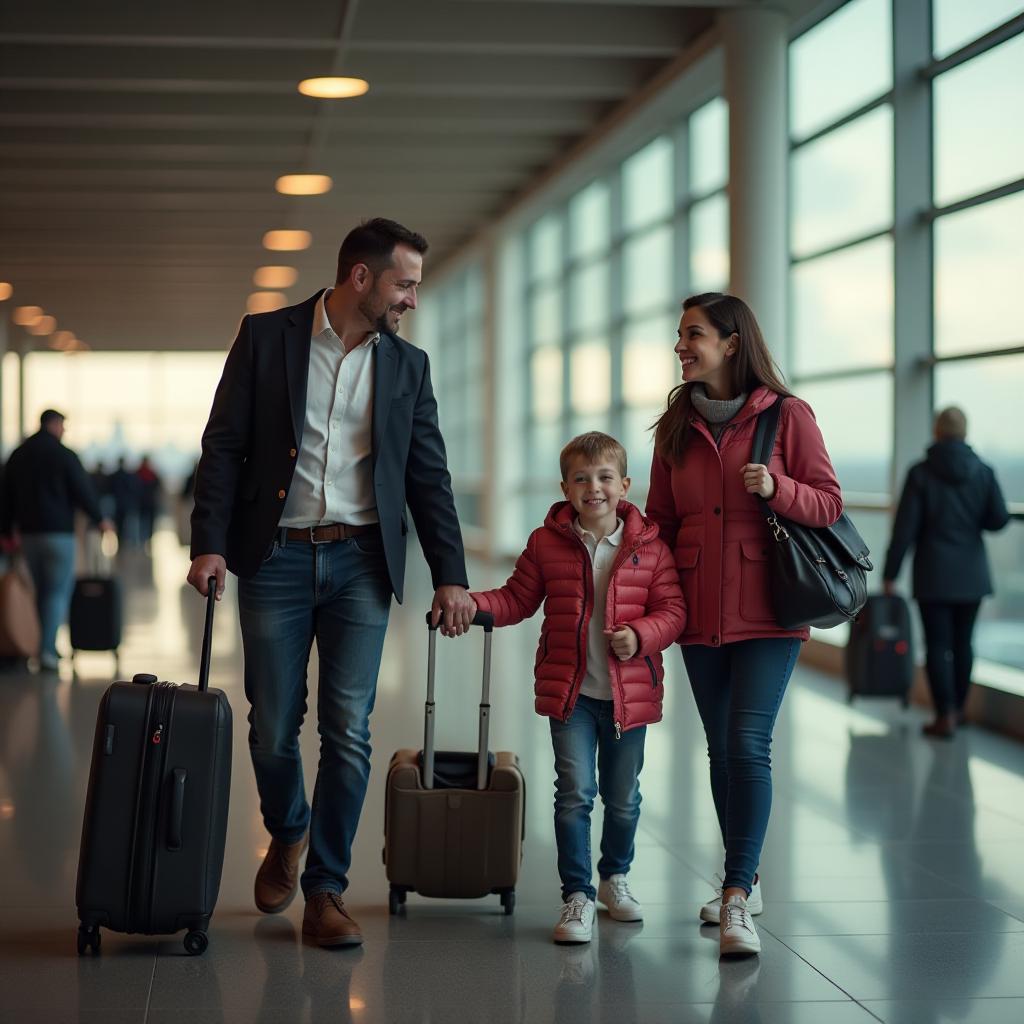  professional detailed photography, happy family at the airport, (muted colors, dim colors, soothing tones), (vsco:0.3)