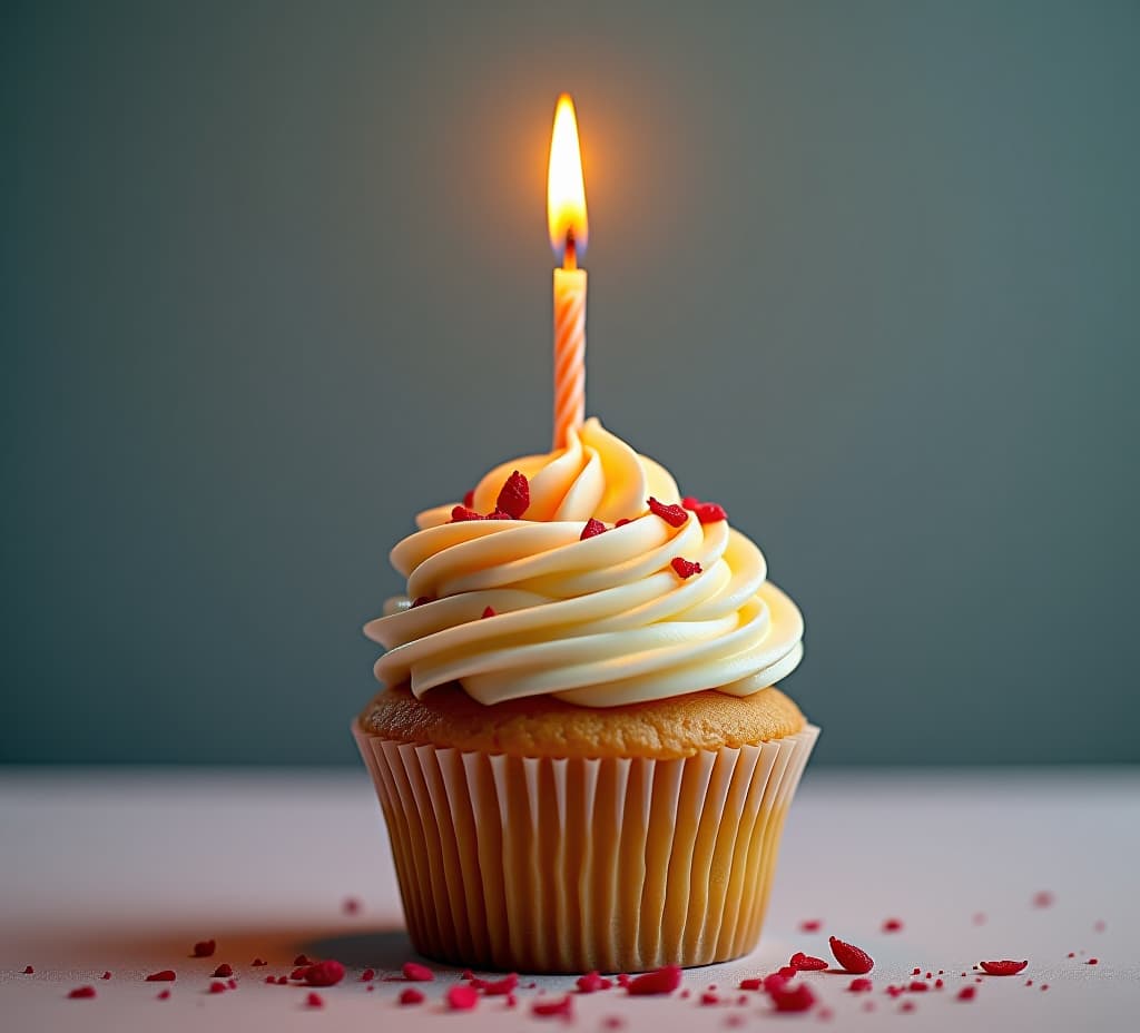  a cupcake with a lit candle