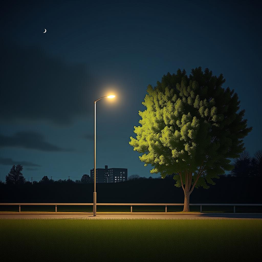  liminal space, lamppost, no humans, scenery, outdoors, tree, night, sky, road, light, grass, cloud, bridge, night sky, a street light on a dark night with a building in the background hyperrealistic, full body, detailed clothing, highly detailed, cinematic lighting, stunningly beautiful, intricate, sharp focus, f/1. 8, 85mm, (centered image composition), (professionally color graded), ((bright soft diffused light)), volumetric fog, trending on instagram, trending on tumblr, HDR 4K, 8K