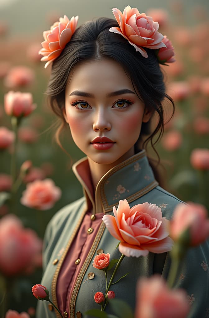  blooming flowers. hyperrealistic, full body, detailed clothing, highly detailed, cinematic lighting, stunningly beautiful, intricate, sharp focus, f/1. 8, 85mm, (centered image composition), (professionally color graded), ((bright soft diffused light)), volumetric fog, trending on instagram, trending on tumblr, HDR 4K, 8K