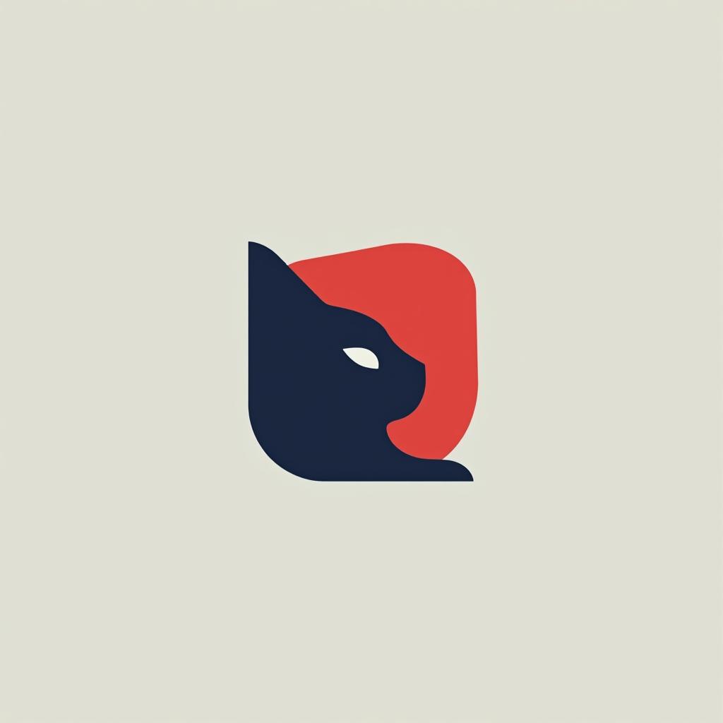  design a logo, minimalistic logo of a cat, blue and red background