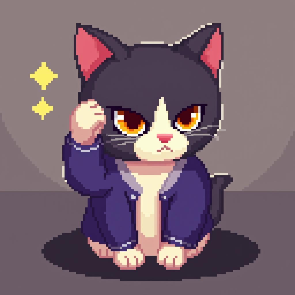  64x64 pixel art of a cat rubbing its ear