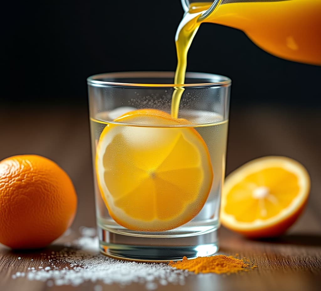  detailed shot of vitamin c powder being mixed in water, immune boost, clean and fresh