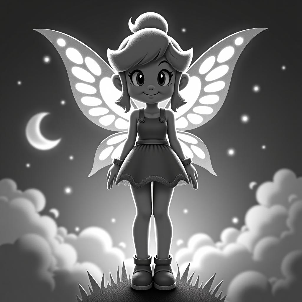  super mario style the black and white vector of a beautiful and spicy with wings and a high quality face, the fairy stands full in a and model potion in the stockings, the clouds in very high beds, in a short dress with bright hair, the hair wrapped in a coward . vint, cute, cartoony, fantasy, , reminiscent of super mario series hyperrealistic, full body, detailed clothing, highly detailed, cinematic lighting, stunningly beautiful, intricate, sharp focus, f/1. 8, 85mm, (centered image composition), (professionally color graded), ((bright soft diffused light)), volumetric fog, trending on instagram, trending on tumblr, HDR 4K, 8K