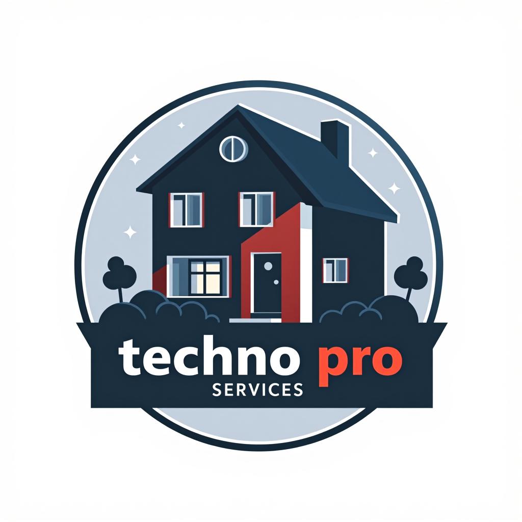  design a logo, in a threedrender style. maison neuve connecté tête thermostat 19 degrés, with the text 'techno pro services'.