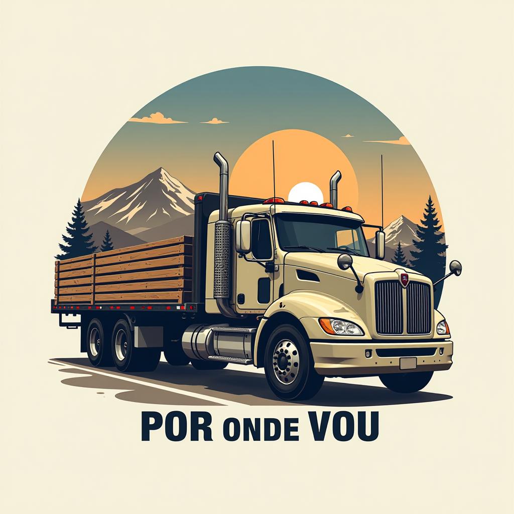  design a logo, logo with a volvo flatbed truck traveling across the united states on adventures with the phrase written por onde vou