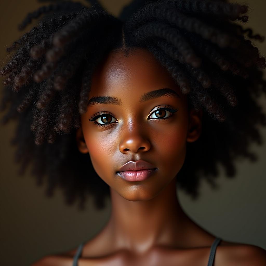  blasian girl with really dark brown skin and dark brown curly hair and freckles photo realistic, highly intricate and detailed, masterpiece, ultra high res,photography,8k resolution