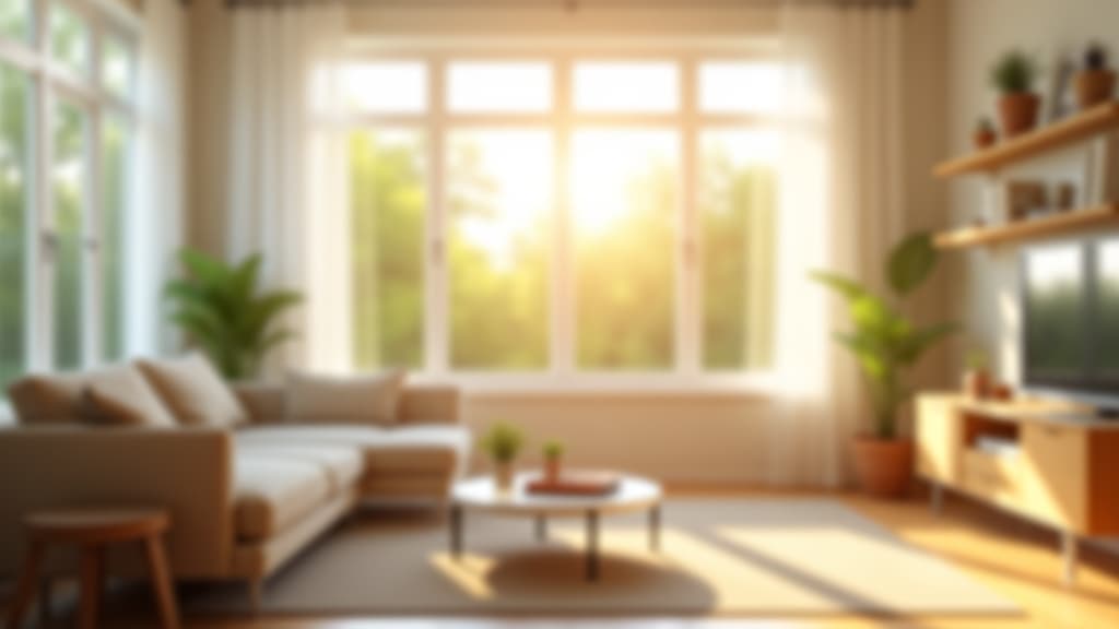  living room at home with morning sunlight at big window for background usage. blur interior background concept. white, britht tone