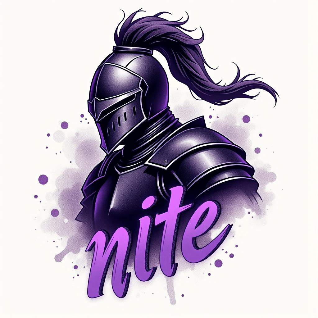  design a logo, in a pencil style. knight graffiti purple and black, with the text 'johnny nite'.