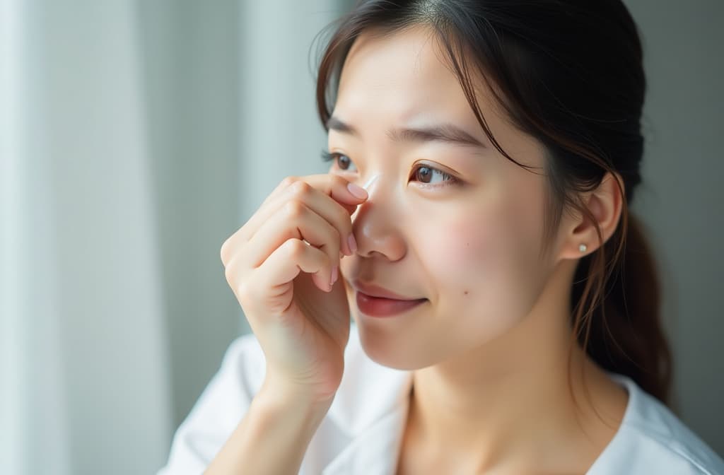  health care concept, eye problem asian young woman applying, using medical eye drops to treat dry eye and irritation, suffering from irritated eye dry eyes or inflammation, allergy optical symptom. ar 3:2 {prompt}, maximum details