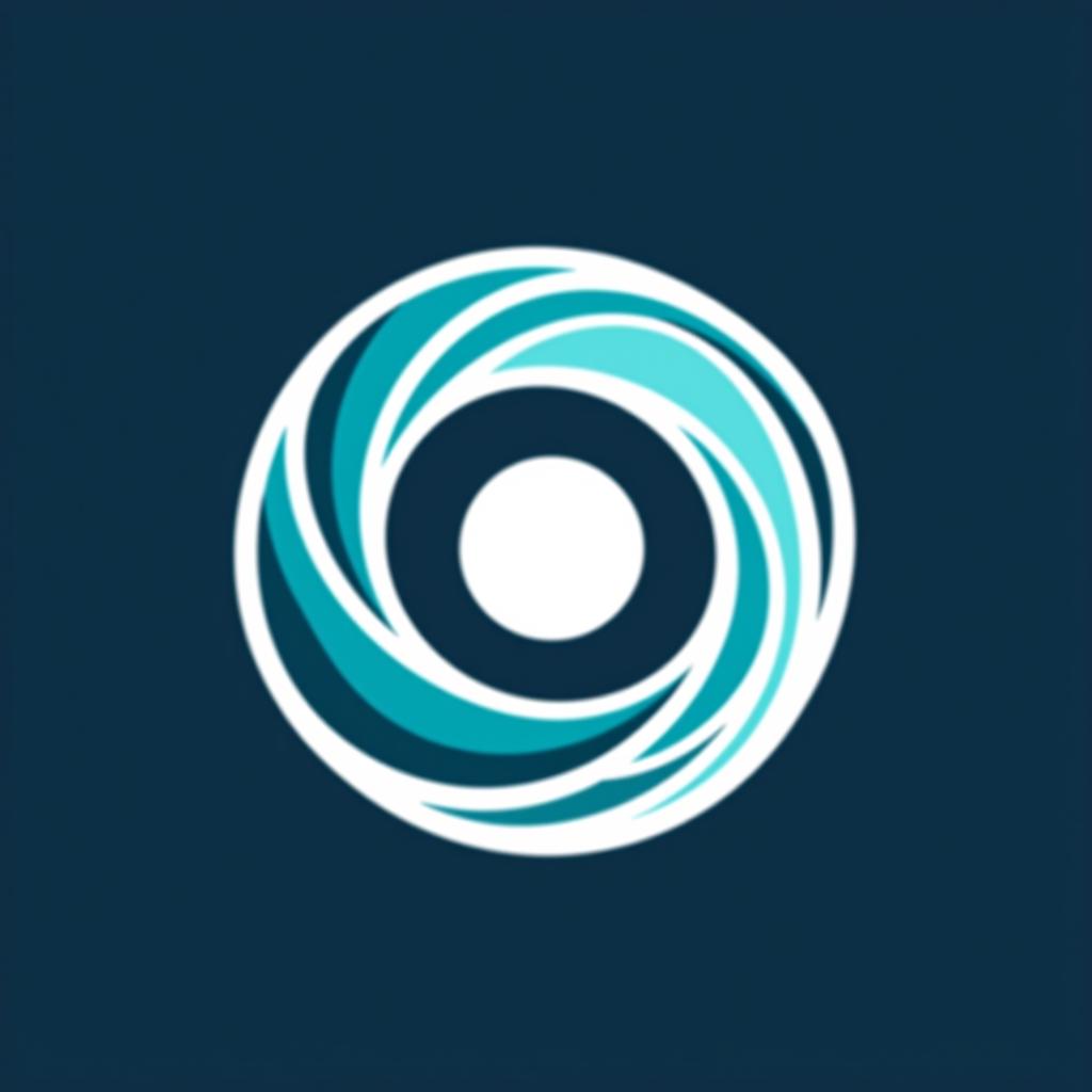  design a logo, a company logo with a circular vortex logo, clean beautiful design, simple, beautiful aesthetic, duotone blue and teal on white background, sharp, clean lines, hurricane