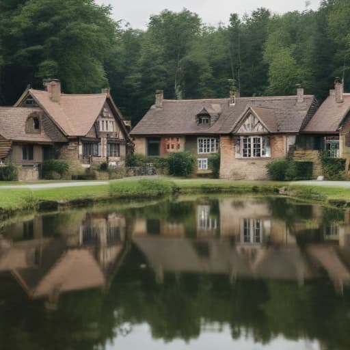 Houses surrounding by the moat in Macro Photography style with Forests background