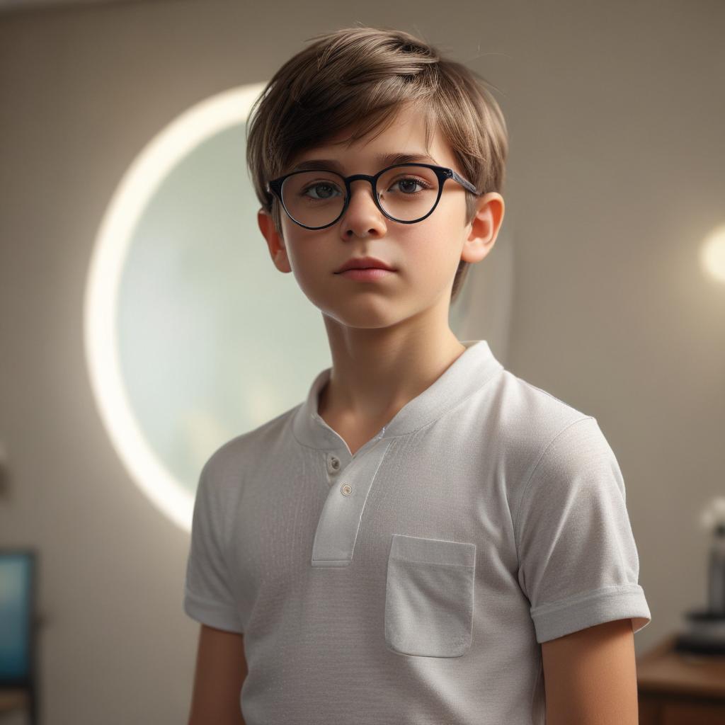 ((masterpiece)),(((best quality))), 8k, high detailed, ultra detailed, A cute 10 year old boy wearing only Tighty Whities, room, circle glasses, only wearing a shirt hyperrealistic, full body, detailed clothing, highly detailed, cinematic lighting, stunningly beautiful, intricate, sharp focus, f/1. 8, 85mm, (centered image composition), (professionally color graded), ((bright soft diffused light)), volumetric fog, trending on instagram, trending on tumblr, HDR 4K, 8K